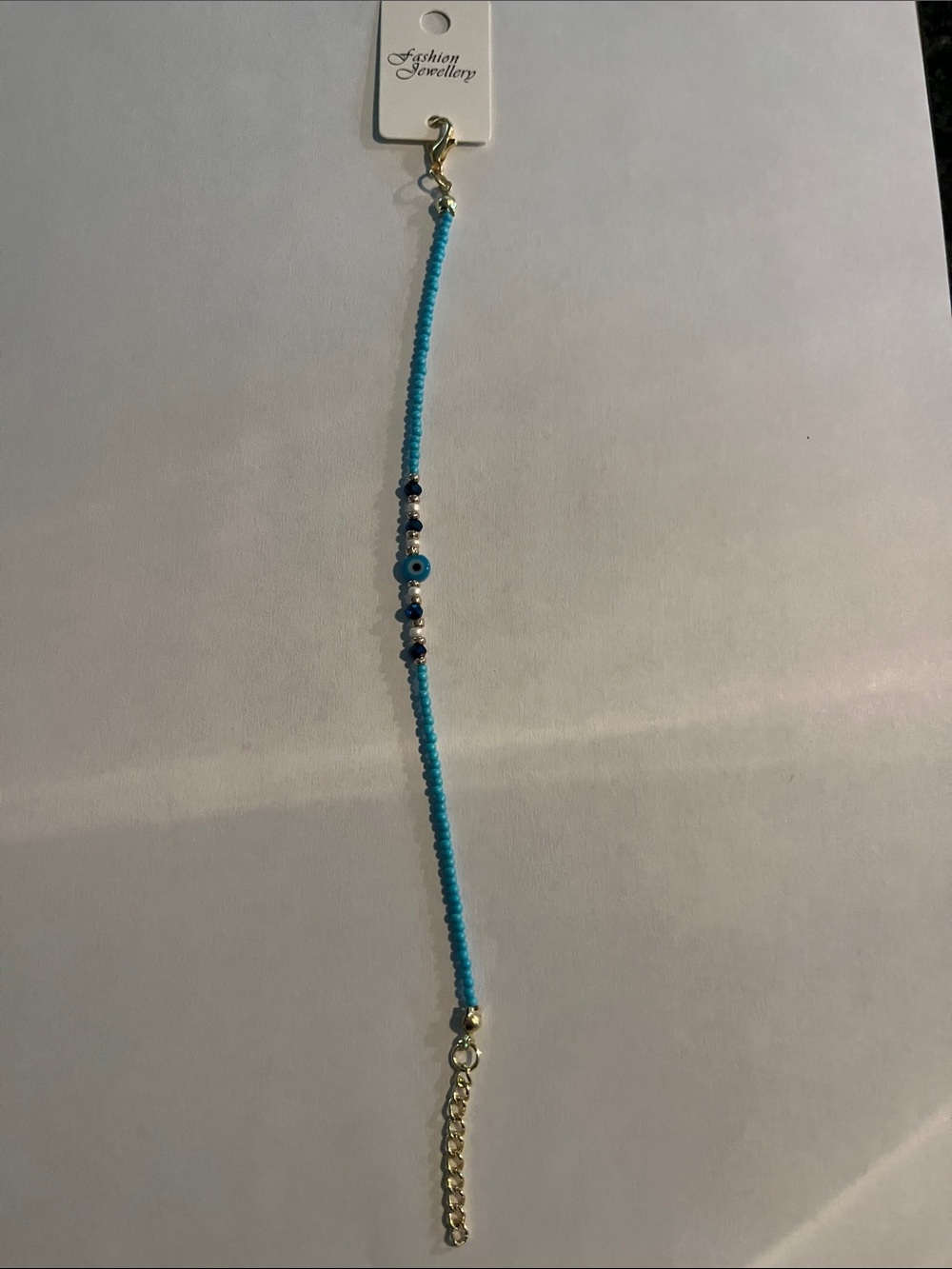 Fashion Jewelry Turquoise Beaded Bracelet with Evil Eye Accent